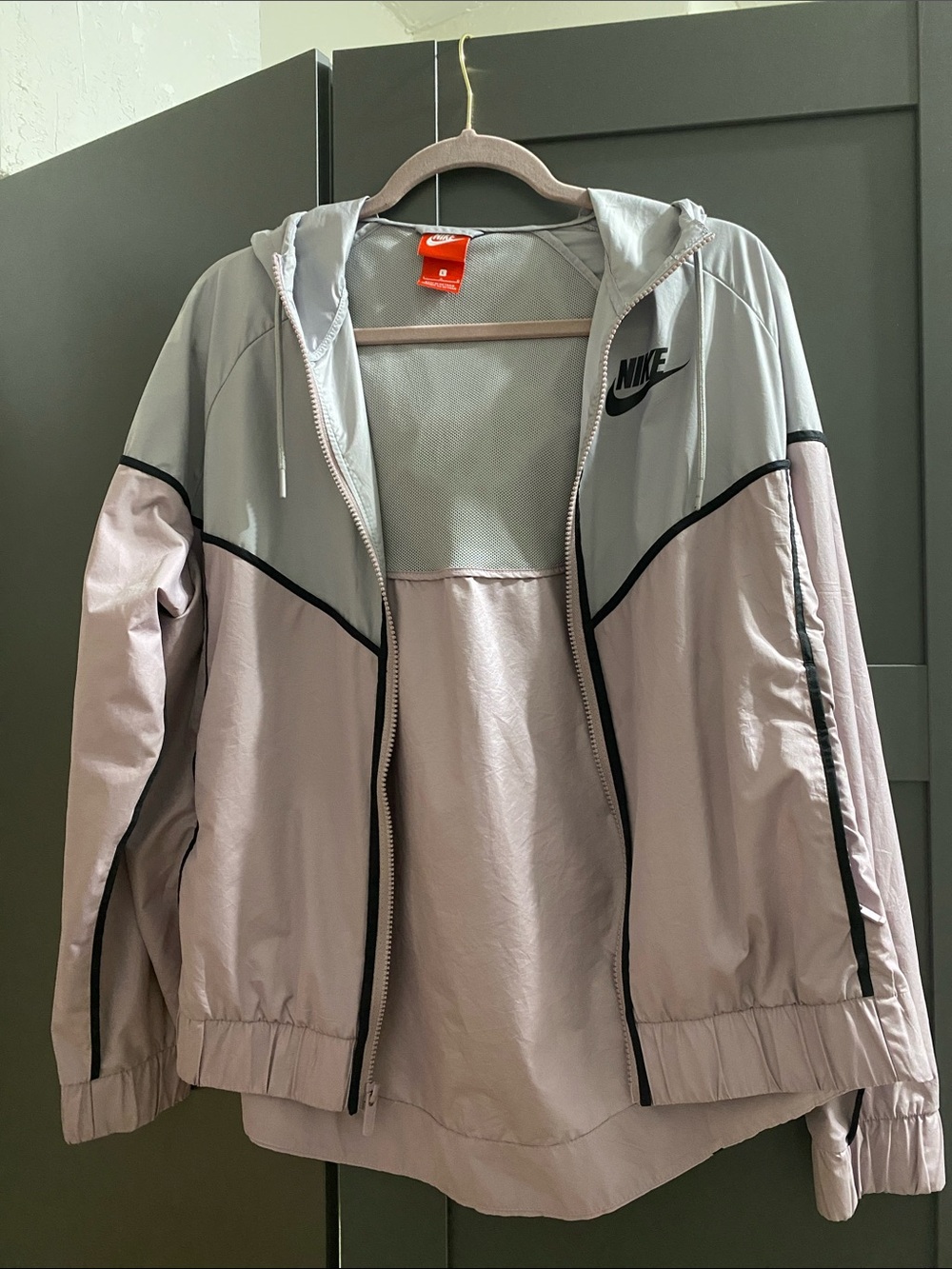 Nike Women's Two-Tone Light Gray and Pale Pink Bomber Jacket